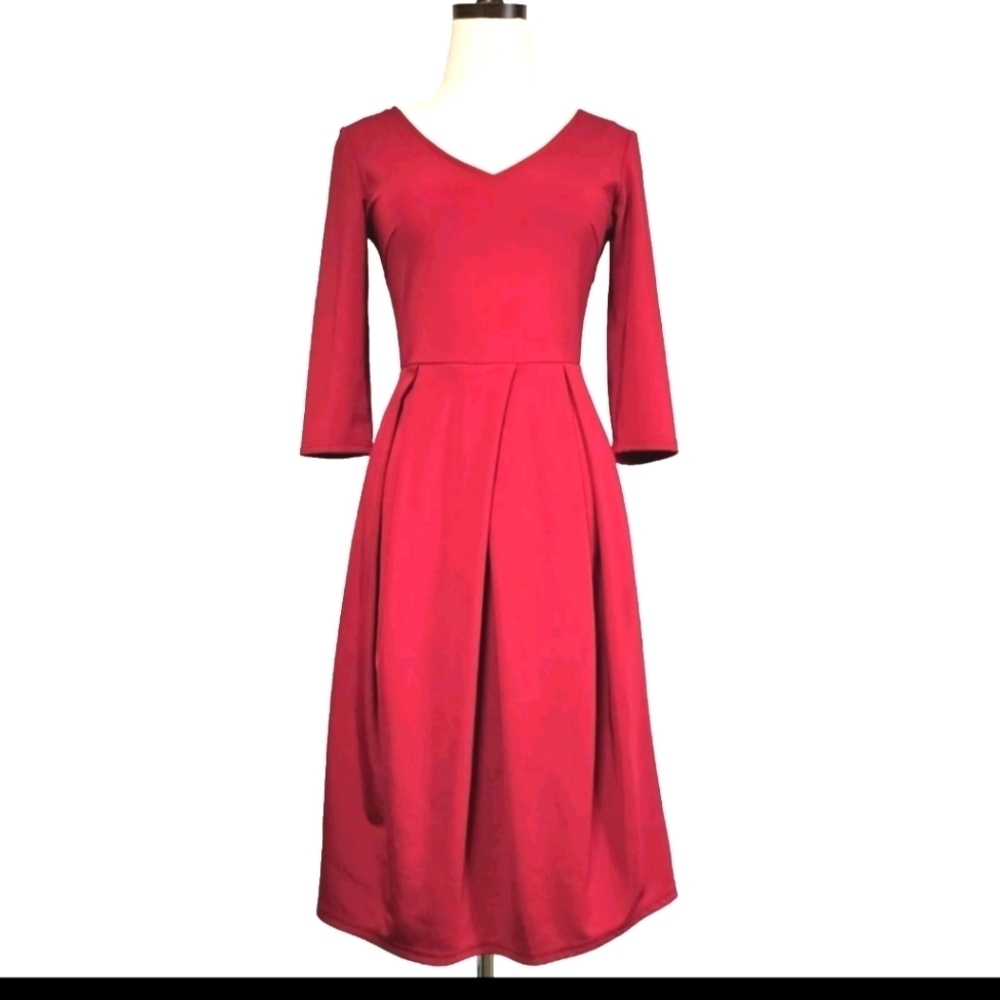 HOMEYEE Red Cocktail A-Line Modest Casual Party Size 4 / Small Summer Dress